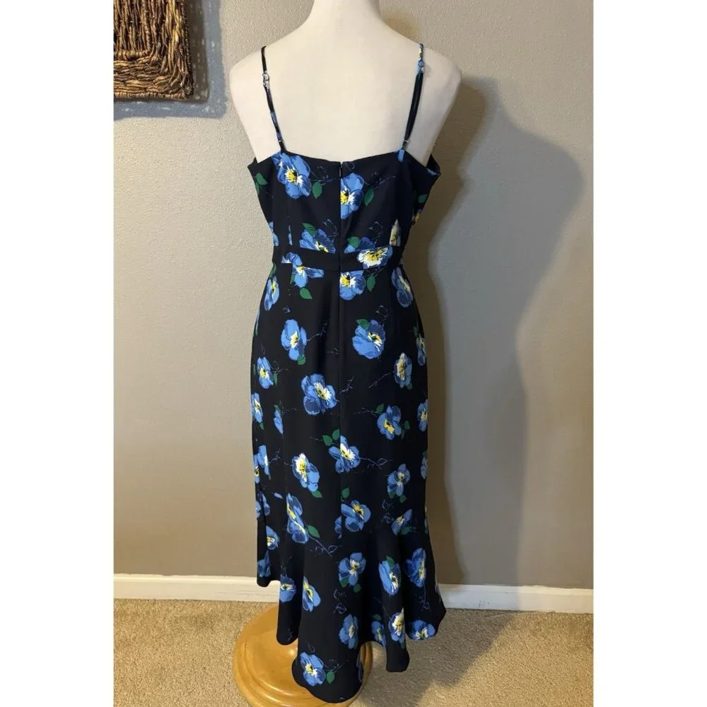 Banana Republic Slip Dress 12 Blue Black Washable Flowy Floral Midi Sleeveless